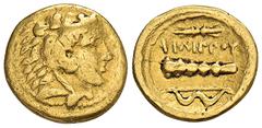 GREEK COINS MACEDONIA KÖNIGREICH. Philippos II., 359-336 v. Chr. AV-1/4 Stater, 340/328 v. Chr., Pella; 2,1 g. Herakleskopf im Löwenfell r.//Keule, darüber Blitz, darunter Bogen. Le Rider Pl. 83, 49. 