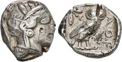 GREEK COINS ATTICA ATHEN. AR-Tetradrachme, um 440/420 v. Chr.; 17,06 g. Athenakopf r. mit attischem Helm//In Incusum: Eule r., dahinter Olivenzweig und Mondsichel. Flament Gruppe II; Hoover 1597. Kl. 