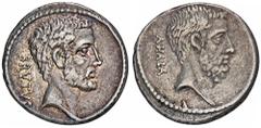 ROMAN COINS MÜNZEN DER RÖMISCHEN REPUBLIK AR-Denar, 54 v. Chr., Rom, M. Junius Brutus; 3,77 g. Kopf des L. Junius Brutus r.//Kopf des C. Servilius Ahala r. Bab. 30; BMC 3864; Crawf. 433/2; Syd. 907. F