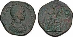 ROMAN COINS MÜNZEN DER RÖMISCHEN KAISERZEIT Antoninus IV. Elagabal, 218-222 für Julia Soaemias. Æ-Sesterz, Rom; 22,37 g. Drapierte Büste r. mit Diadem//Venus sitzt l. mit Apfel und Zepter, davor steht