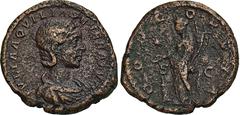 ROMAN COINS MÜNZEN DER RÖMISCHEN KAISERZEIT Antoninus IV. Elagabal, 218-222 für Aquilia Severa. Æ-As, 220/222, Rom; 10,52 g. Drapierte Büste r.//Concordia steht l. mit Altar und Doppelfüllhorn, davor 