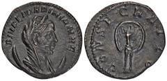 ROMAN COINS MÜNZEN DER RÖMISCHEN KAISERZEIT Valerianus, 253-260 für Diva Mariniana. AR-Antoninian, 253/254, Rom; 3,11 g. Drapierte Büste r. mit Schleier auf Mondsichel//Pfau. MIR 212 b; RIC 3. R Dunkl