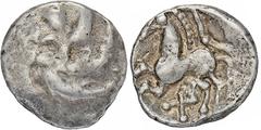 CELTIC COINS GERMANIA VINDELIKER. AR-Quinar (Büschelquinar), 1. Jahrhundert v. Chr.; 1,91 g. Wirbel//Pferd l. Kellner Gruppe E, Taf. 27, 664; Slg. Flesche -, vergl. 374. Prägeschwächen auf dem Avers, 