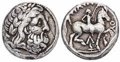 GREEK COINS MACEDONIA KÖNIGREICH. Philippos II., 359-336 v. Chr. AR-Tetradrachme, posthum, 315/294 v. Chr., Amphipolis; 13,84 g. Zeuskopf r. mit Lorbeerkranz//Reiter r. mit Zweig, unten Λ über Fackel 
