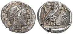 GREEK COINS ATTICA ATHEN. AR-Tetradrachme, um 420/405 v. Chr.; 17,17 g. Athenakopf r. mit attischem Helm//In Incusum: Eule r., dahinter Olivenzweig und Mondsichel. Flament Gruppe III; Hoover 1597. Fei