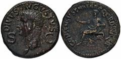 MÜNZEN DER RÖMISCHEN KAISERZEIT Gaius Caligula, 37-41 für Divus Augustus. Æ-Dupondius, Rom; 15,97 g. Kopf l. mit Strahlenbinde//Augustus sitzt l. mit Zweig. BMC 88; Coh. 87; RIC² 56. Dunkelbraune Pati