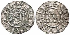 NIEDERLANDE, FRIESLAND Grafschaft. Bruno III., 1038-1057. Denar (Denier of Penning), Leeuwarden, mit Titel Heinrichs III. 0,59 g.  ‰  H E N R I C V S R E Gekrönter Kopf r. mit Zepter//Unten L I V N (r