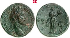 RÖMISCHE MÜNZEN MÜNZEN DER RÖMISCHEN KAISERZEIT Antoninus I. Pius, 138-161. Æ-Sesterz, 143/144, Rom; 23,99 g Kopf r. mit Lorbeerkranz//Fides steht r. mit Ähren und einer Schale mit Früchten. BMC 1608;