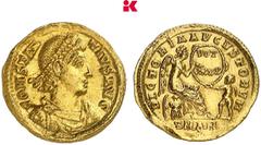 RÖMISCHE MÜNZEN MÜNZEN DER RÖMISCHEN KAISERZEIT Constantius II., 337-361. AV-Tremissis zu 1 1/2 Scripula, 347/355, Antiochia; 1,60 g Drapierte Büste r. mit Perldiadem//Victoria sitzt r. auf Panzer und