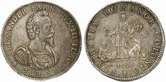 EUROPÄISCHE MÜNZEN UND MEDAILLEN ITALIEN PIACENZA Alessandro Farnese III., 1586-1591. 2 Scudi 1590. 63,67 g. ALEXANDER  FARN  DVX  III  PLAC  PAR  ET  C  (Lilie) (Dreieck) Brustbild r. mit umg