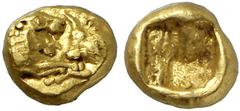 GRIECHISCHE MÜNZEN LYDIA Kroisos, 561-546 v. Chr AV-1/12 Stater (schwerer Standard), Sardeis; 0,89 g. Löwen- und Stierprotome einander gegenüber//Incusum. SNG München vergl. 9; SNG v. Aulock ­; Waggon