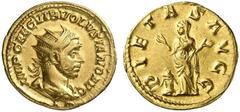 RÖMISCHE MÜNZEN MÜNZEN DER RÖMISCHEN KAISERZEIT Volusianus, 251-253 AV-Binio, Rom; 5,92 g. IMP CAE C VIB VOLVSIANO AVG Drapierte Büste r. mit Strahlenbinde//PIETAS AVGG Pietas steht l. mit erhobenen H