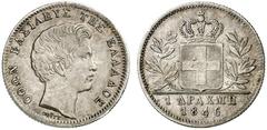 EUROPÄISCHE MÜNZEN UND MEDAILLEN GRIECHENLAND Otto I., 1832-1862 1 Drachme 1846, Athen. Divo 12 f. Von großer Seltenheit. Sehr schön­vorzüglich