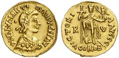 FRÜHMITTELALTER (5.-10. JAHRHUNDERT), ITALIEN UND EUROPA NACH DEM ZERFALL DES RÖMISCHEN IMPERIUMS BURGUNDER PSEUDOIMPERIALE PRÄGUNGEN („SOLIDI GALLICI“) Anonym. AV-Solidus im Namen des Valentinianus I