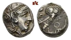ATTICA ATHEN. AR-Tetradrachme, um 350/295 v. Chr.; 16.78 g. Athenakopf r. mit attischem Helm//Eule r., dahinter Olivenzweig und Mondsichel. Flament S. 125 ff., Gruppe Pi V. Sehr schön