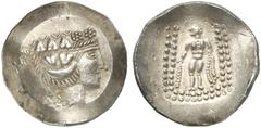 TETRADRACHMEN DES HELLENISMUS DIE SAMMLUNG DIETER GRUNOW, BERLIN KELTEN DACIA AR-Tetradrachme im thasischen Stil, 1. Jahrhundert v. Chr.; 16,12 g. Dionysoskopf r.//Herakles steht l. mit Keule und Löwe