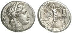 TETRADRACHMEN DES HELLENISMUS DIE SAMMLUNG DIETER GRUNOW, BERLIN GRIECHEN SICILIA SYRAKUS Agathokles, 317-289 v. Chr.. AR-Tetradrachme, 304/289 v. Chr.; 17,01 g. Persephonekopf r.//Nike r. errichtet T