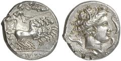 TETRADRACHMEN DES HELLENISMUS DIE SAMMLUNG DIETER GRUNOW, BERLIN GRIECHEN SICILIA PUNIER AR-Tetradrachme, 350/300 v. Chr., Rasch Melqart (= Kephaloidion ?); 17,16 g. Quadriga r., Nike bekränzt Lenker/