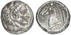 TETRADRACHMEN DES HELLENISMUS DIE SAMMLUNG DIETER GRUNOW, BERLIN GRIECHEN SICILIA PUNIER AR-Tetradrachme, um 300 v. Chr., Lagermünzstätte; 16,70 g. Herakleskopf im Löwenfell r.//Pferdekopf l., dahinte