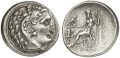 TETRADRACHMEN DES HELLENISMUS DIE SAMMLUNG DIETER GRUNOW, BERLIN GRIECHEN THRACIA KÖNIGREICH Lysimachos, 323-281 v. Chr. AR-Tetradrachme, 299/296, Kolophon; 17,06 g. Herakleskopf im Löwenfell r.//Zeus
