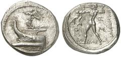 TETRADRACHMEN DES HELLENISMUS DIE SAMMLUNG DIETER GRUNOW, BERLIN GRIECHEN MACEDONIA KÖNIGREICH Demetrios Poliorketes, 306-283 v. Chr. AR-Tetradrachme, 294/293 v. Chr., Amphipolis; 17,18 g. Nike mit Sa