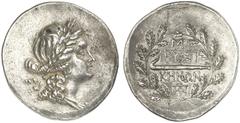 TETRADRACHMEN DES HELLENISMUS DIE SAMMLUNG DIETER GRUNOW, BERLIN GRIECHEN MYSIA KYZIKOS AR-Tetradrachme, 2./1. Jahrhundert v. Chr.; 17,00 g. Drapierte Büste der Kore (oder Apollonis) r. mit Eichenkran