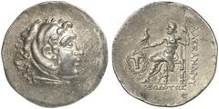 TETRADRACHMEN DES HELLENISMUS DIE SAMMLUNG DIETER GRUNOW, BERLIN GRIECHEN AEOLIS KYME AR-Tetradrachme (Alexandreier), 188/170 v. Chr., Magistrat Theodotos; 16,67 g. Herakleskopf im Löwenfell r.//Zeus 