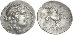 TETRADRACHMEN DES HELLENISMUS DIE SAMMLUNG DIETER GRUNOW, BERLIN GRIECHEN IONIA MILET AR-Tetradrachme, 170/150 v. Chr., Magistrat Ouliades; 16,80 g. Apollokopf l. mit Lorbeerkranz//Löwe steht l., zurü