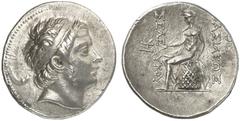 TETRADRACHMEN DES HELLENISMUS DIE SAMMLUNG DIETER GRUNOW, BERLIN GRIECHEN SYRIA KÖNIGREICH Seleukos III., 226-222 v. Chr. AR-Tetradrachme, Antiochia; 16,86 g. Kopf r. mit Diadem//Apollo sitzt l. auf O