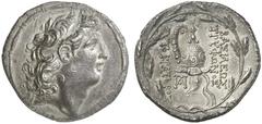 TETRADRACHMEN DES HELLENISMUS DIE SAMMLUNG DIETER GRUNOW, BERLIN GRIECHEN SYRIA KÖNIGREICH Tryphon, 141-138 v. Chr. AR-Tetradrachme, Antiochia; 15,76 g. Kopf r. mit Diadem//In Eichenkranz: Helm mit Ho