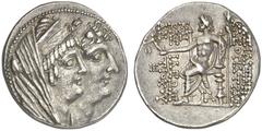 TETRADRACHMEN DES HELLENISMUS DIE SAMMLUNG DIETER GRUNOW, BERLIN GRIECHEN SYRIA KÖNIGREICH Kleopatra Thea und Antiochos VIII., 125-121 v. Chr. AR-Tetradrachme, 122/121 v. Chr., Antiochia; 16,57 g. Bei