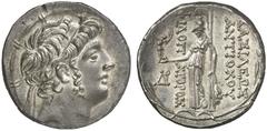 TETRADRACHMEN DES HELLENISMUS DIE SAMMLUNG DIETER GRUNOW, BERLIN GRIECHEN SYRIA KÖNIGREICH Antiochos IX., 114-95 v. Chr. AR-Tetradrachme, 113/106 v. Chr., Ake-Ptolemais; 16,10 g. Kopf r. mit Diadem//A