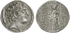 TETRADRACHMEN DES HELLENISMUS DIE SAMMLUNG DIETER GRUNOW, BERLIN GRIECHEN SYRIA KÖNIGREICH Seleukos VI., 97-94 v. Chr. AR-Tetradrachme, Seleukeia ad Calycadnum; 15,36 g. Kopf r. mit Diadem//Athena Nik