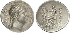 TETRADRACHMEN DES HELLENISMUS DIE SAMMLUNG DIETER GRUNOW, BERLIN GRIECHEN BACTRIA Agathokles, 185-164 v. Chr. - Memorialprägung für Euthydemos I. AR-attische Tetradrachme, Merv; 16,65 g. EΥΘΥΔHMO [Υ]/