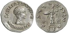 TETRADRACHMEN DES HELLENISMUS DIE SAMMLUNG DIETER GRUNOW, BERLIN GRIECHEN INDIA Menander, 155-130 v. Chr. AR-indische Tetradrachme, Pushkalavati; 9,79 g. Drapierte Büste r. mit Diadem//Athena Alkidemo