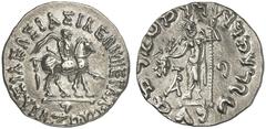 TETRADRACHMEN DES HELLENISMUS DIE SAMMLUNG DIETER GRUNOW, BERLIN GRIECHEN INDIA Azes I., 60-20 v. Chr. AR-indische Tetradrachme; 9,26 g. König reitet r.//Zeus steht v. v. mit Blitz und Zepter. Senior 