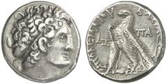 TETRADRACHMEN DES HELLENISMUS DIE SAMMLUNG DIETER GRUNOW, BERLIN GRIECHEN AEGYPTUS Ptolemaios IX., 116-107 v. Chr. AR-Tetradrachme, Jahr 7 (= 111/110 v. Chr.), Alexandria; 13,86 g. Kopf des Ptolemaios