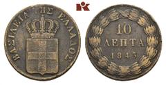 GREECE Otto I., 1832-1862. Ku.-10 Lepta 1843, Athen. K./M. 17. Min. Schrötlingsfehler am Rand, sehr schön