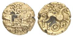 KELTISCHE MÜNZEN EINE BEDEUTENDE SPEZIALSAMMLUNG BRITANNIA ICENI (Nordostengland) AV-1/4 Stater, 45/40 v. Chr.; 0,89 g. Miteinander verwobene Kränze//Pferd r., darüber Sonne. Rudd, Ancient British Coi