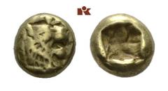 LYDIA Alyattes, 610-561 v. Chr. El-1/12 Stater, 610/561 v. Chr., Sardeis; 1.16 g. Löwenkopf r.//Incusum. SNG v. Aulock 2871; Waggoner, Rosen Coll. 654; Weidauer 81. Sehr schön Die Zuschreibung zu Alya