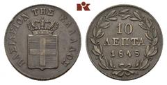 GREECE Otto I., 1832-1862. Ku.-10 Lepta 1848, Athen. Divo 20 b; Karamitsos 82. Winz. Randfehler, sehr schön