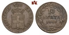 GREECE Otto I., 1832-1862. Ku.-10 Lepta 1849, Athen. Divo 20 c; Karamitsos 83. R Sehr schön-vorzüglich