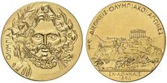 GOLDMEDAILLEN EUROPÄISCHER STAATEN GRIECHENLAND DAS KÖNIGREICH GRIECHENLAND Constantin II., 1964-1973. Goldmedaille o. J. (um 1970), unsigniert, auf die ersten Olympischen Sommerspiele in Athen 1896. 
