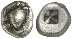 GRIECHISCHE MÜNZEN AEGINA AEGIN AR-Hemidrachme, 6. Jahrhundert v. Chr.; 2,81 g. Seeschildkröte//Viergeteiltes Incusum. SNG Delepierre 1510. R Fast sehr schön Exemplar der Sammlung Dieter Braun (erworb