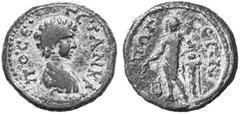 RÖMISCHE MÜNZEN MÜNZEN DER RÖMISCHEN KAISERZEIT Septimius Severus, 193-211 für Geta. Æs, Pogla (Pisidia); 6.00 g. Drapierte Büste r.//Apollo steht l. an Dreifuß gelehnt, davor Lyra. BMC -; Imhoof-Blum