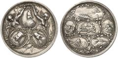 EUROPÄISCHE MÜNZEN UND MEDAILLEN ITALIEN VENEDIG Marc Antonio Giustinian, 1684-1688. Silbermedaille 1687, von G. Hautsch, auf die Siege Venedigs gegen die Türken in Griechenland. Drei Medaillons mit d