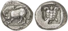 GRIECHISCHE MÜNZEN LYCIA Frühdynastische Prägungen. AR-Stater, 500/460 v. Chr.; 9,23 g. Eber l.//In Incusum: Seeschildkröte in Perllinie. SNG v. Aulock 4071. RR Sehr schön