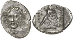 GRIECHISCHE MÜNZEN LYCIA Perikle. AR-Stater, 380/360 v. Chr., Antiphellos; 9,77 g. Kopf fast v. v.//Nackter Krieger mit Helm, Schild und Speer r., unten Murex. Mildenberg in Vestigia Leonis Tf. XXXV, 