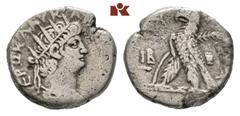 Nero, 54-68. B-Tetradrachme, Jahr 12 (= 65/66), Alexandria (Aegyptus); 12,03 g. Drapierte Büste r. mit Strahlenbinde//Adler steht l., über der Schulter Palmzweig, r. Simpulum. Dattari 272; Geissen 171