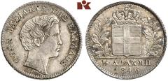 EUROPÄISCHE MÜNZEN UND MEDAILLEN U. A. DIE SAMMLUNG ERNST OTTO HORN, TEIL III GRIECHENLAND Otto I., 1832-1862 1/2 Drachme 1846, Athen. Divo 14 e; Karamitsos 98. Von großer Seltenheit, besonders in die